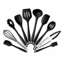 Jogo 10 Colheres De Silicone Cabo Inox Utensílios Cozinha Jogo 10 Colheres De Silicone Cabo Inox Utensílios Cozinha