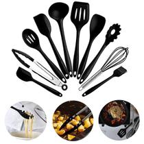 Jogo 10 Colheres De Silicone Utensílios Cozinha Cabo Inox