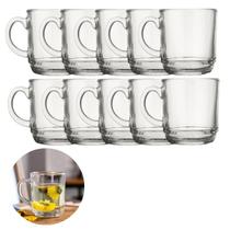 Jogo 10 Copo Canecas Vidro Transparente 250ML P/ Chá Café Choco Jogo 10 Copo Canecas Vidro Transparente 250ML P/ Chá Café Choco