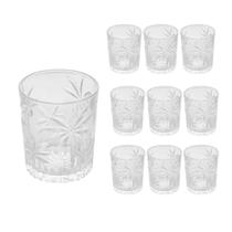 Jogo 10 Copos de Cristal Baixo Whisky Água Palm Tree Coqueiro Transparente 340ml Wolff