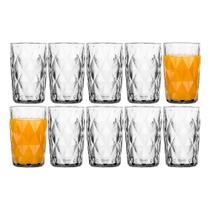 Jogo 10 Copos Diamond de Vidro Diamante Transparente Alto para Água e Drinks 350ml Class Home