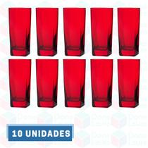 Jogo 10 Copos Vidro Bali Quadrado Luxo 320ml Vermelho Jogo 10 Copos Vidro Bali Quadrado Luxo 320ml Vermelho