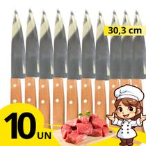 Jogo 10 Facas Inox 30,3cm Lâmina Afiada e Cabo Madeira para Todos os Tipos de Corte Jogo 10 Facas Inox 30,3cm Lâmina Afiada e Cabo Madeira para Todos os Tipos de Corte