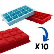 Jogo 10 Forma De Gelo Retangular Silicone Para 15 Cubos 30Ml