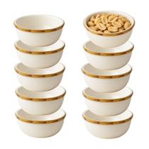 Jogo 10 Mini Bowl Molheira de Cerâmica Branco com Borda de Bambu Scalla 100ml