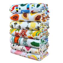 Jogo 10 Pano De Prato Felpudo Estampado Branco Atoalhado