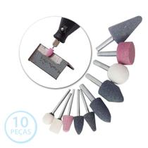 Jogo 10 Pontas Pedra Montada Haste 1/4 Para Micro Retífica Dremel Acabamento Jogo 10 Pontas Pedra Montada Haste 1/4 Para Micro Retífica Dremel Acabamento