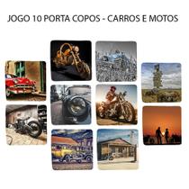 Jogo 10 Porta Copos Bolacha de Chopp Redondo Personalizado Carros e Motos Quadrado