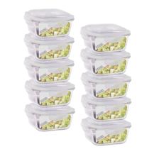 Jogo 10 Pote Vidro 800ML Forno Microondas Quadrado Hermetico