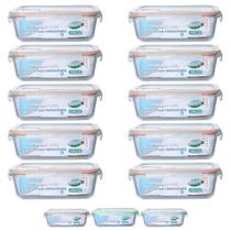 Jogo 10 Pote Vidro Retangular Tampa Hermetica 4 Trava 1520ML