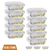 Jogo 10 Potes 370ml Vidro Hermético Tampa 4 travas Fitness