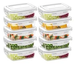 Jogo 10 Potes de Vidro Hermético Com Tampa E Trava Retangular 640 ml Mantimentos Marmita