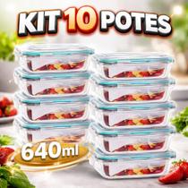 Jogo 10 Potes De Vidro Marmita Tampa 4 Trava Hermética 640ml