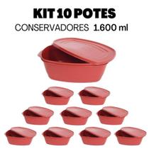 Jogo 10 Potes Kit Conservador Plástico com Tampa Vermelho