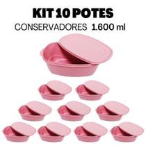 Jogo 10 Potes Plásticos Com Tampa Kit Conservador Pop Rosa