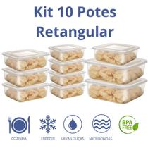 Jogo 10 potes retangular econômico transparente, kit pote BPA free Jogo 10 potes retangular econômico transparente, kit pote BPA free