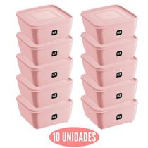 Jogo 10 potes Rosa Quadrado 2,5L Tampa Boa Vedação Jogo 10 potes Rosa Quadrado 2,5L Tampa Boa Vedação