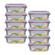 Jogo 10 Potes Vidro Hermético Retangular Canelado 1040ml Jogo 10 Potes Vidro Hermético Retangular Canelado 1040ml