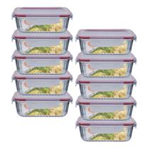 Jogo 10 Potes Vidro Hermetico Retangular Canelado 1520ml Jogo 10 Potes Vidro Hermetico Retangular Canelado 1520ml