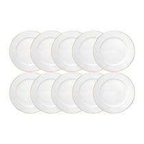 Jogo 10 Prato de Sobremesa Branco Porcelana Borda Fio Dourado Royal Premium 20cm Haüskraft Jogo 10 Prato de Sobremesa Branco Porcelana Borda Fio Dourado Royal Premium 20cm Haüskraft