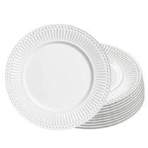 Jogo 10 Prato Raso de Cerâmica 26,5cm Branco Roma Porto Brasil