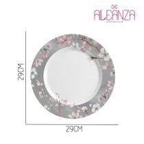 Jogo 10 Prato Raso de Cerâmica Coleção Sakura Flores By Kika Sato Alleanza 29cm