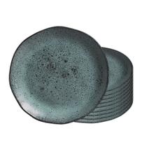 Jogo 10 Prato Raso de Cerâmica Orgânico Azul Petroleum Porto Brasil Stoneware 26,5cm Jogo 10 Prato Raso de Cerâmica Orgânico Azul Petroleum Porto Brasil Stoneware 26,5cm