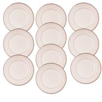 Jogo 10 Prato Raso de Jantar Cerâmica Linear Branco Premium 27cm Lyor