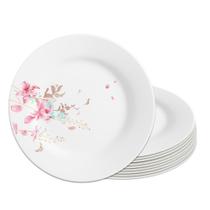 Jogo 10 Prato Raso de Vidro Branco Flowers Bord 25,5cm Em Casa Tem