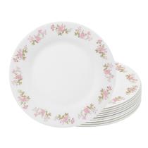 Jogo 10 Prato Raso de Vidro Branco Flowers Pink 25,5cm Em Casa Tem