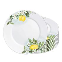 Jogo 10 Prato Raso Opaline de Vidro Branco com Limão Siciliano Lemon Leitoso 26cm Haüskraft Jogo 10 Prato Raso Opaline de Vidro Branco com Limão Siciliano Lemon Leitoso 26cm Haüskraft