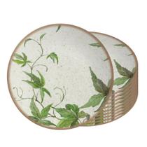 Jogo 10 Pratos de Sobremesa de Cerâmica Off White Coup Tropical Leaves Alleanza 20cm