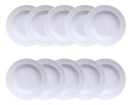 Jogo 10 Pratos Fundos Sopa Chevron Etnico Porcelana Branca Germer