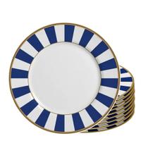 Jogo 10 Pratos Raso de Cerâmica Azul Branco Listras Stripe Azul Alleanza 29cm Jogo 10 Pratos Raso de Cerâmica Azul Branco Listras Stripe Azul Alleanza 29cm