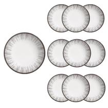 Jogo 10 Pratos Raso em Cerâmica Branco e Preto Coup Haya Alleanza 29cm