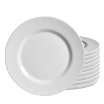 Jogo 10 Pratos Sobremesa Plissan Relevo Branco Cerâmica Alleanza 20cm
