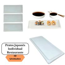 Jogo 10 Pratos Sushi Kakusara Retangular Porcelana Branco
