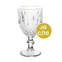 Jogo 10 Taça de Água de Vidro com Fio Dourado Greek Wolff 345ml