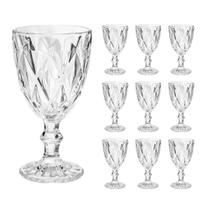 Jogo 10 Taça Diamante Copo Vidro Transparente Água Suco 340ml