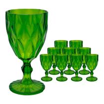 Jogo 10 Taças de Acrílico Verde Diamond Diamante Festa Piscina Plástico 330ml Lyor