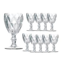 Jogo 10 Taças de Vidro Cor Transparente Diamante Clear p/ Água Vinho Class Home 240ml