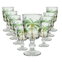Jogo 10 Taças de Vidro Tropical Palm Tree Coqueiro Água Transparente Lyor 275ml
