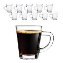 Jogo 10 Xicara Caneca Copo De Vidro Transparente Café Chá Cappuccino Alça 70ml