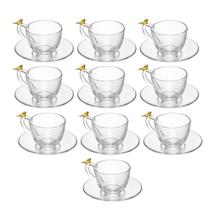 Jogo 10 Xícara de Café com Pires Golden Bird Pássaro 80ml Cristal Ecológico Wolff