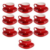 Jogo 10 Xícara de Café de Porcelana 90ml Vermelha Coração Lamour Haüskraft