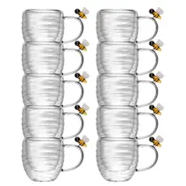 Jogo 10 Xícara de Café Vidro Parede Dupla Abelha Lovely Bee 80ml Lyor