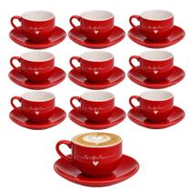 Jogo 10 Xícara de Chá Cappuccino de Porcelana 160ml Vermelha Coração Lamour Haüskraft Jogo 10 Xícara de Chá Cappuccino de Porcelana 160ml Vermelha Coração Lamour Haüskraft