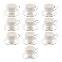 Jogo 10 Xícara de Chá de Porcelana Branca New Bone Butterfly Flower Lyor 200ml