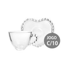 Jogo 10 Xícaras de Café com Pires em Cristal Coração Cor Transparente Lyor 80ml