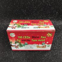 Jogo 100 leds estático branco morno plug m/f fio verde 220v